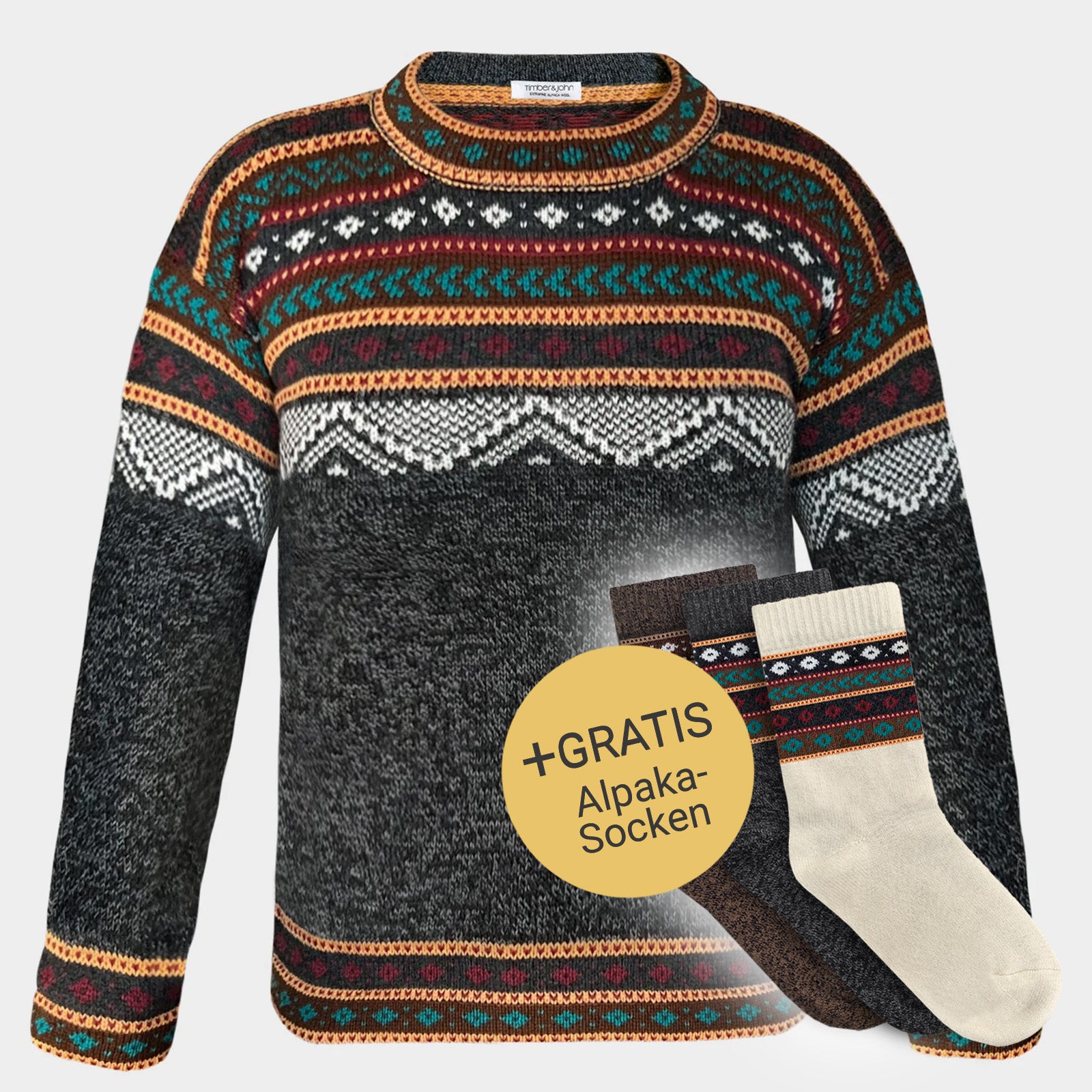 Men's alpaca sweater anthracite + free Alpaka socks