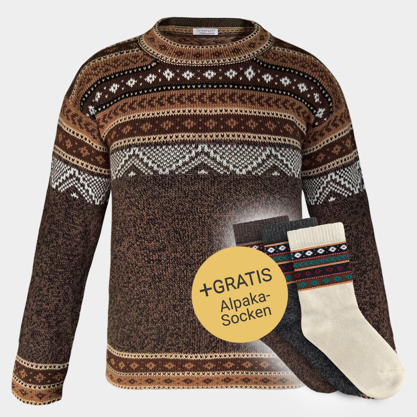 Men's alpaca sweater brown + free Alpaka socks