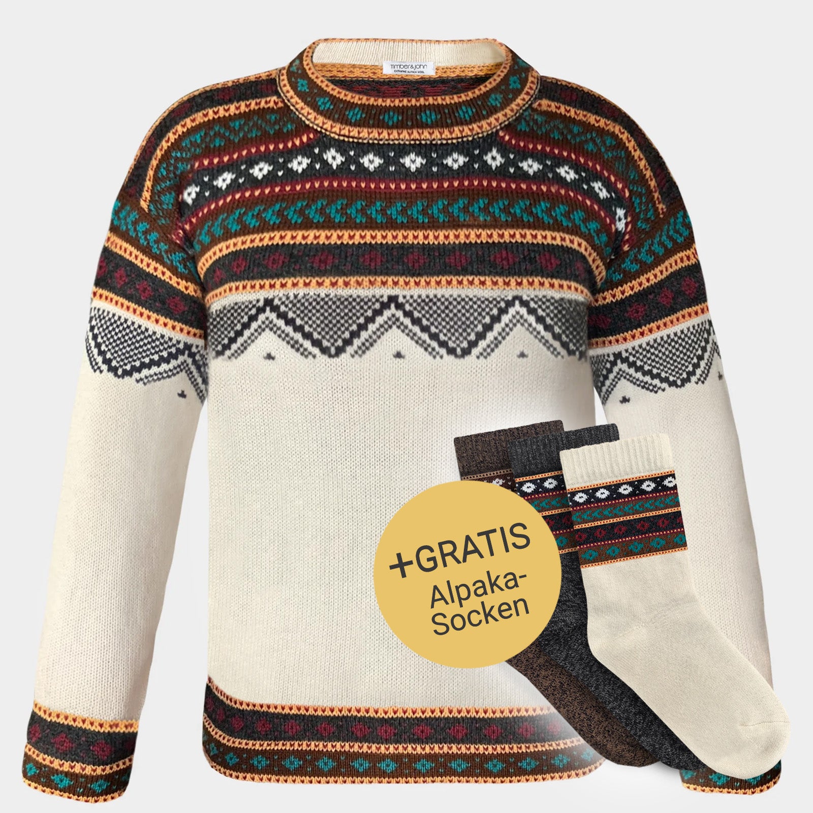 Men's alpaca sweater cream + free Alpaka socks