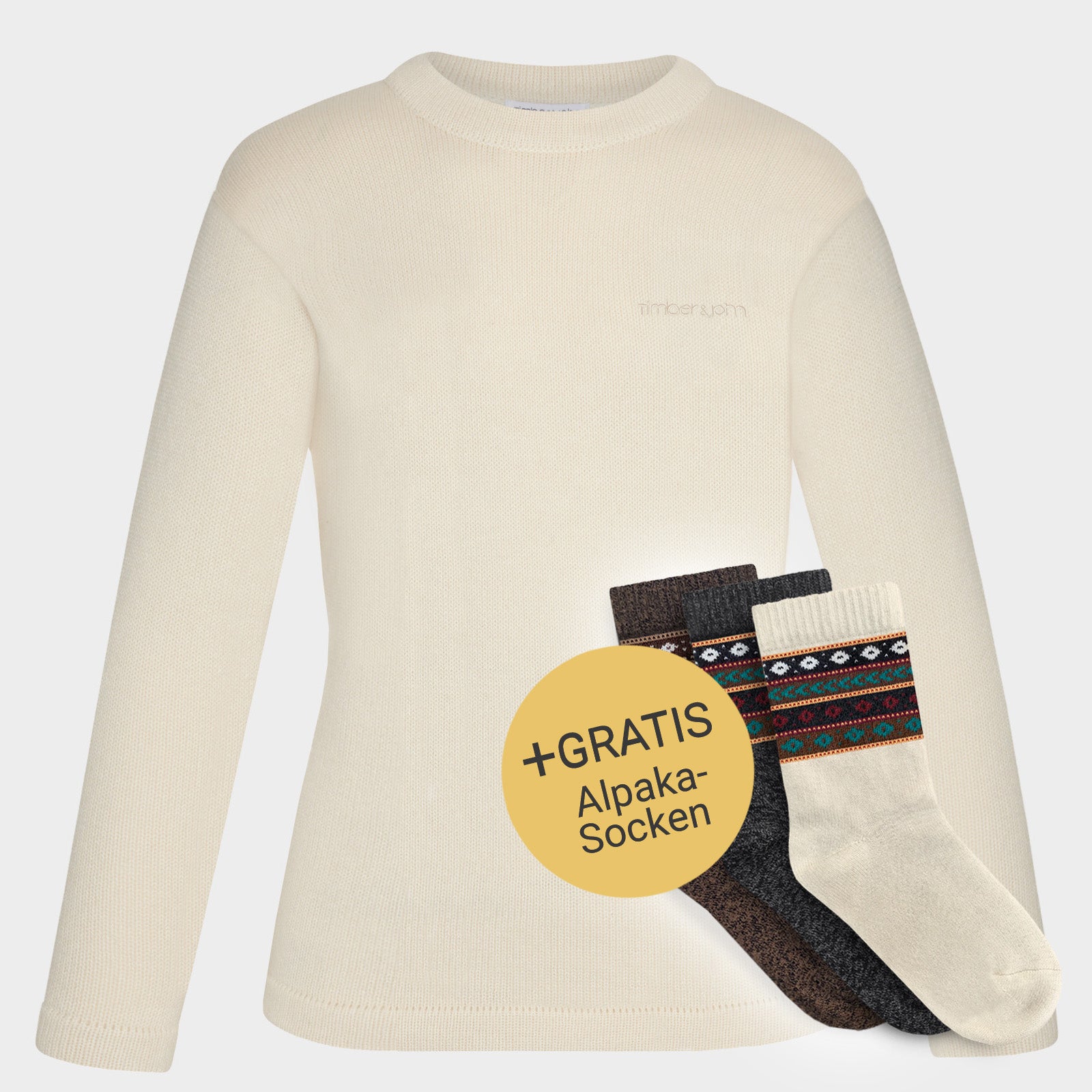 Kvinder alpaka sweater klassisk creme + gratis alpaka sokker