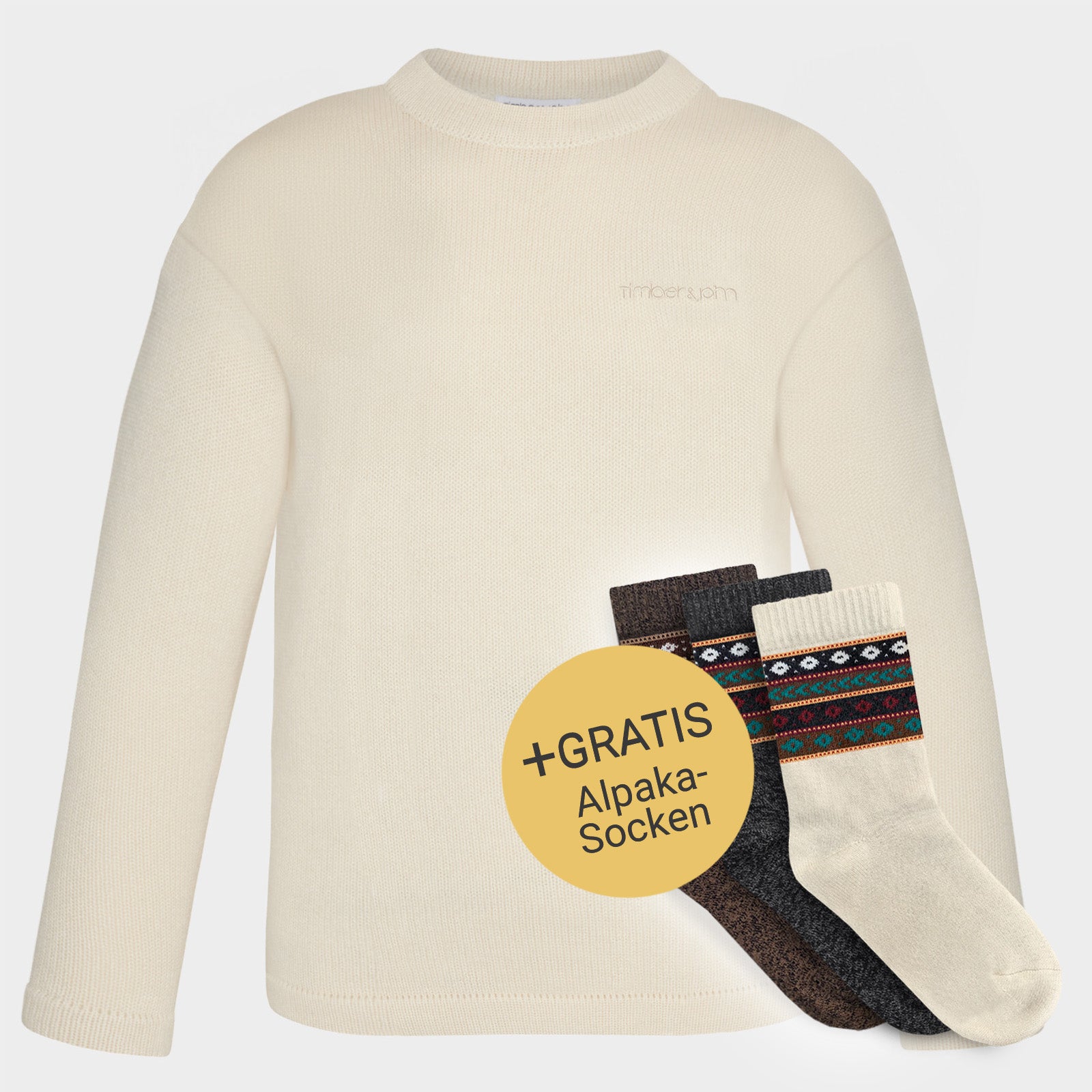 Mænds alpakka sweater klassisk creme + gratis alpaka sokker